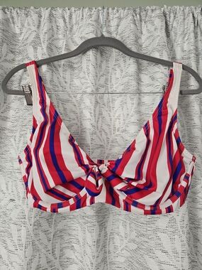 VENUS Red, Blue & White Striped Bikini Top with Front Knot